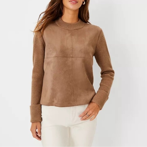 Ann Taylor Mock neck sweater with suede - Picture 1 of 7